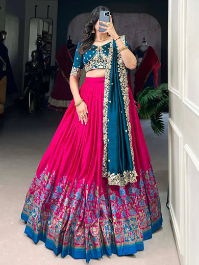 Precious Pink Tussar Silk Foil Work Traditional Lehenga Choli - Ethnic Plus In